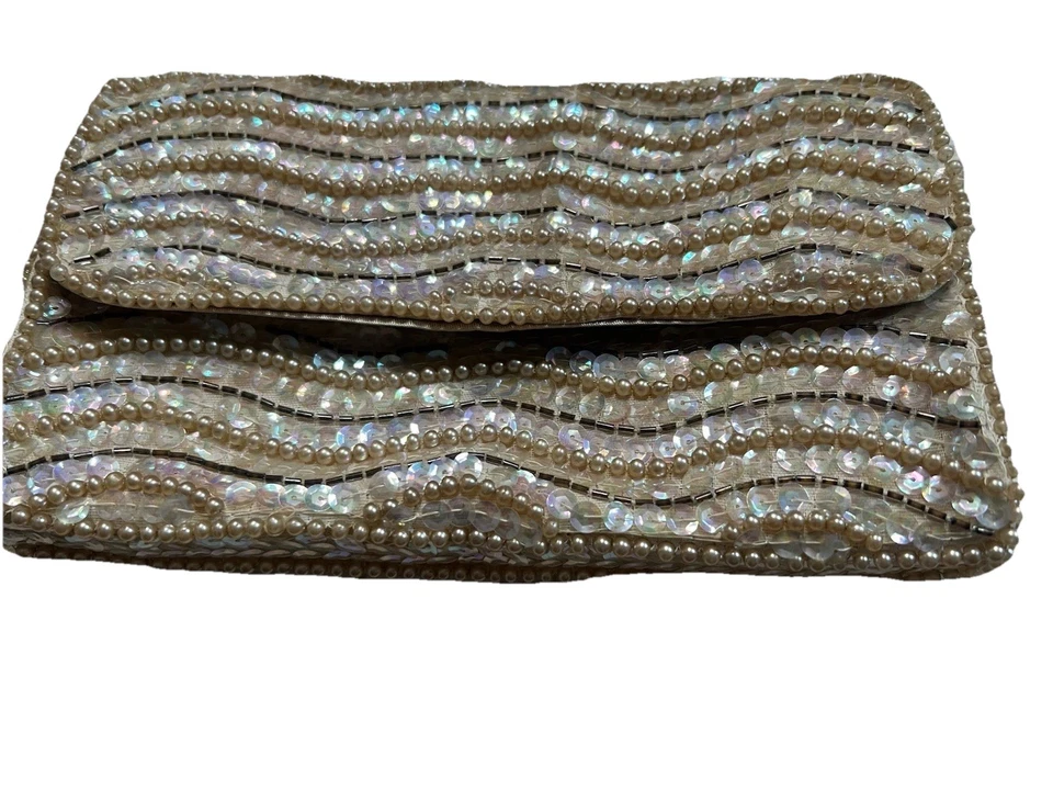 Vtg iridescent  Beaded Sequin Mini Bag Sharonee Evening Formal Wedding 60s Japan - Image 1 of 4