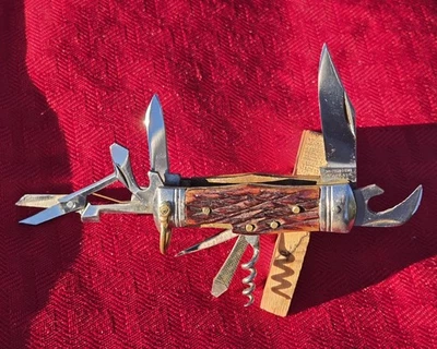 Faca de bolso dobrável vintage Mitsuboshi 8 multi-lâmina 2" mini acampamento Japão - Imagem 1 de 4