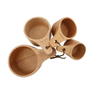 4pcs Wood Measuring Cups and Measuring Spoons Set Wooden Coffee Tablespoons W... - Foto 1 di 5