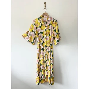 Brora Liberty Print Midikleid Größe 14 Midi Gelb Blumen Gürtel Stufen - Bild 1 von 10