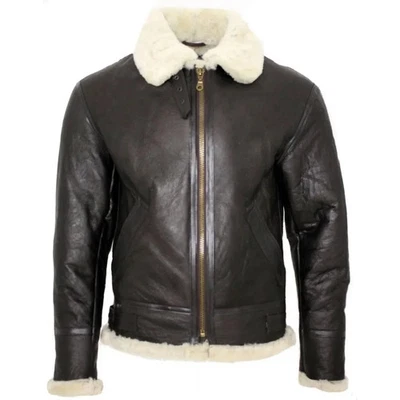 Vintage Mens B3 Shearling Sheepskin Bomber Jacket: WWII Aviator Leather Coat - Image 1 of 4