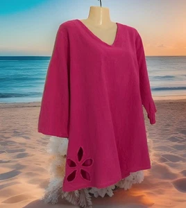 Dunes Relaxed Fashion Tunika Top Gr. XL rosa Blumen Cutout Oversize 3/4 Arm - Bild 1 von 11