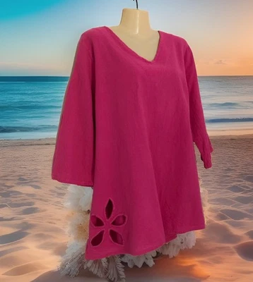 Top túnica de moda relajada Dunas talla XL rosa recorte de flores manga 3/4 de gran tamaño Foto 1 de 4