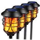 TomCare Solar Lights Metal Flickering Flame Solar Torches Lights 2 Pack Black