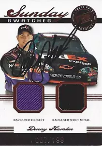 AUTOGRAPHED Denny Hamlin 2007 Press Pass Legends SUNDAY SWATCHES DUAL RELIC (Rac - Picture 1 of 2