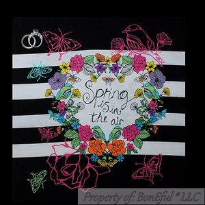 BonEful Fabric FQ Cotton Quilt VTG B&W Spring Butterfly Flower Bird Block Square - Picture 1 of 1