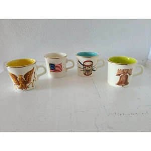 Vintage 4 Patriotic Taylor International USA Mugs Gold Rim Flag Eagle Drum Bell! - Picture 1 of 12