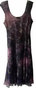 Komarov Crinkled Stretch Fairy Purple Floral Sheer Sleeveless Maxi Dress Medium - Picture 1 of 14