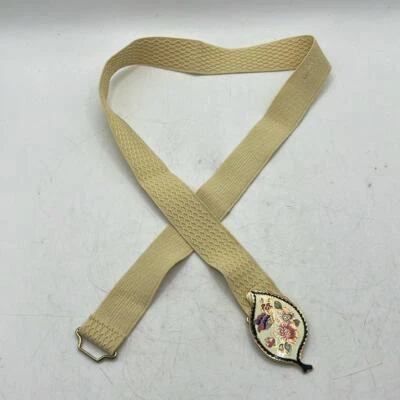 Cinturón elástico crema vintage hebilla perlada floral chino japonés Foto 1 de 4