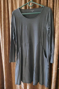Garnet Hill Langarmkleid U-Ausschnitt schwarz Tencel Jersey Taschen Größe Large - Bild 1 von 10