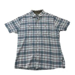 Kuhl Shirt Plaid Striped Large Gray Red Metal Button Front Short Sleeve Men's - Picture 1 of 13