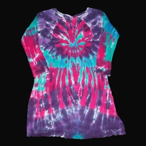 Tie Dye Ruffled Long Sleeve Dress Tropical Sunburst 8 Girl Hippie Tye Dyed - Picture 1 of 1