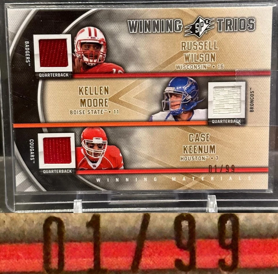 2012 SPx Russell Wilson, Kellen Moore, Case Keenum RC Relics /99  - Image 1 of 1