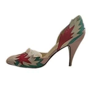 Vintage Rosina Ferragamo Schiavone Shoes Sx 7.5N Made In Spain Multicolor Lthr - Picture 1 of 19