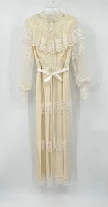 vintage 70s WEDDING DRESS bridal lace victorian boho ivory off white maxi M L - Picture 1 of 13