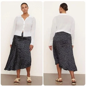 Vince Tossed Polka Dot Draped Knot Midi Skirt Flowy Work Deep Marine Navy XLarge - Picture 1 of 7