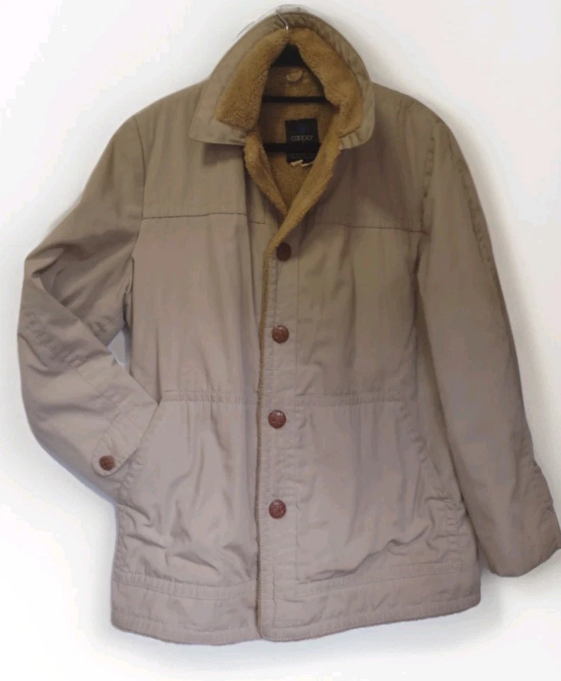 Abrigo Cooper Barn Sherpa Forrado Años 70 Nueva York Cuero Botones Ropa de Trabajo Talla 42 De Colección Foto 1 de 4
