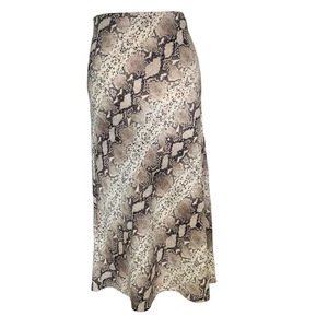 Rachel Zoe Snakeskin Animal Print Midi Slip Skirt Brown Black Pull On Size 8 - Picture 1 of 11