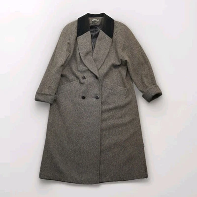 Jofeld Coat Womens XL Gray Wool Velvet Long Trench Double Breasted Vtg USA Made - Image 1 of 4