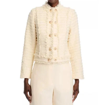 AQUA Tweed Jacket Cropped Fringed Gold Button Career Party Ivory XL - Image 1 of 4