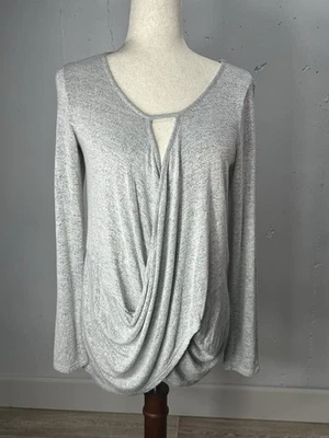 CHATOYANT TOP Tejido Suave Torcido Frontal Encaje Acento Gris Pequeño Anthropologie A359 Foto 1 de 4