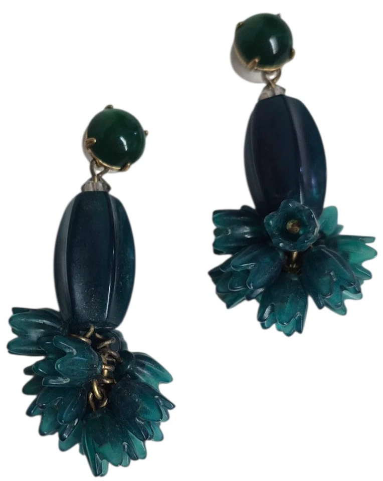 Pendientes colgantes J.Crew florales chuchería declaración bosque verde claro oro buey latón Foto 1 de 4