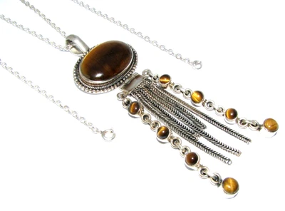 Collana In Argento Con Ciondolo A Goccia In Occhio Di Tigre Per Donne - Immagine 1 di 4