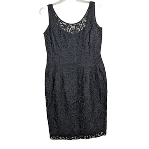 Ann Taylor 10 Black Lace/Silk Piping Knee Length with Back Zipper Dress 24i - Picture 1 of 12