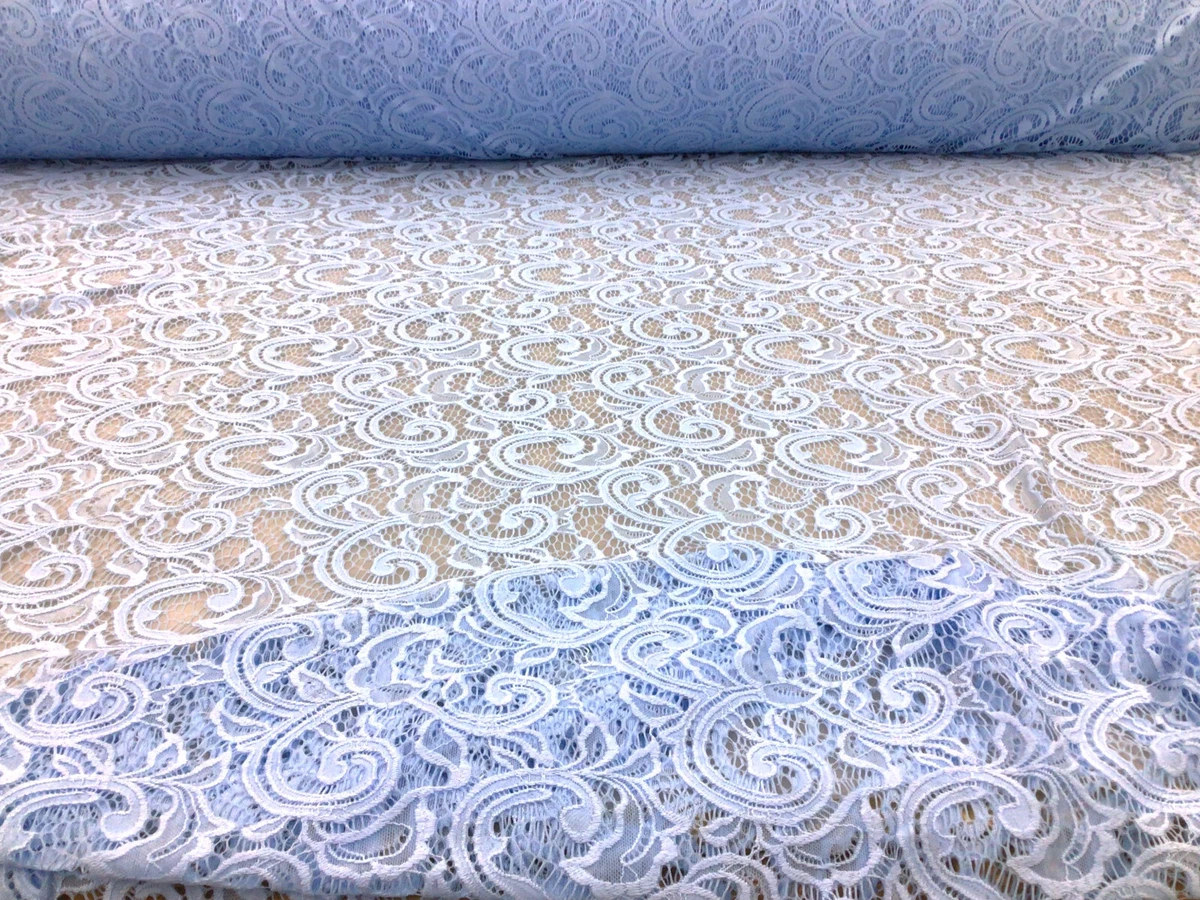 Embroidered Stretch Lace Apparel Fabric Sheer Scrolling Floral Lt
