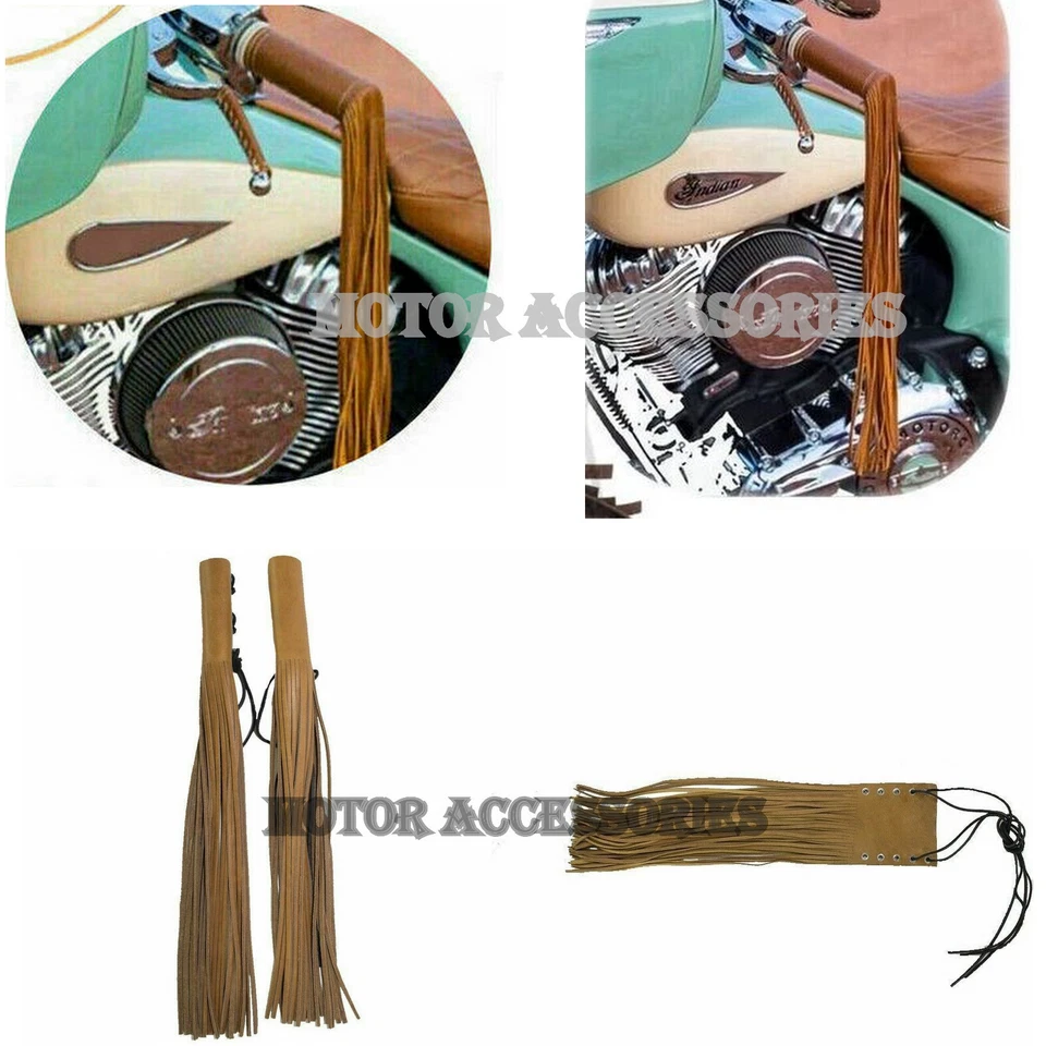 Fit For Indian Chief Handlebar Grip Cover Fringe Tassel Tan Color Pure Leather - Изображение 1 из 3