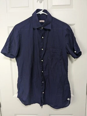 Isaia Napoli Shirt Men's 15.5 Blue Button-up Short Sleeve Casual - Image 1 of 4