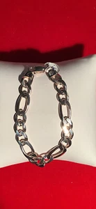 NEW HANDSOME HEAVY FIGARO LENGTH 8 INCH STERLING SILVER 23.1 GRAMS ITALY - Picture 1 of 3