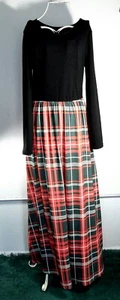 Women's S Plaid Long Sleeve Full Length Maxi Dress with Pockets Red Black - Picture 1 of 8