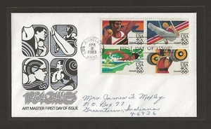 1983 US 40c Block International Airmail Olympics 1984 Games FDC Scott #C108a - Picture 1 of 2