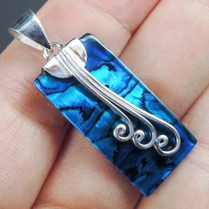 Colgante rectangular de plata de ley 925 concha de abulón Paua recubierto de azul, BPP-39 - Imagen 1 de 7