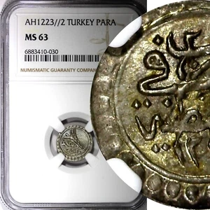 TURKEY Mustafa II Silver AH1223 Year 2 Para NGC MS63 Toned TOP GRADED KM# 551(0) - Picture 1 of 5