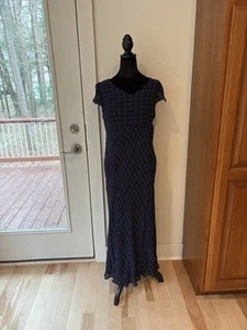 Motherhood Maternity Navy Print Maxi Dress Size Large V-Neck Lined Babydoll - Picture 1 of 13