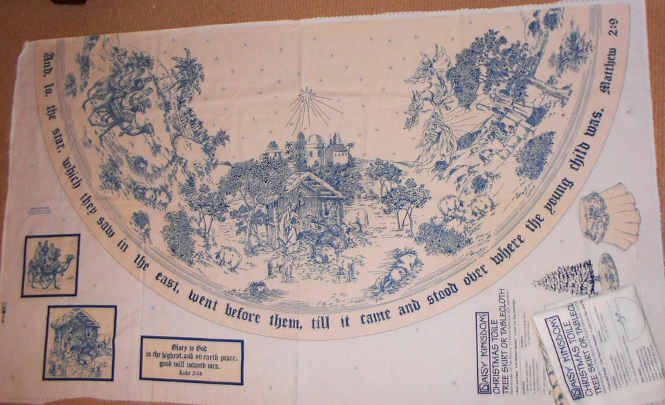 Difícil de Encontrar Conjunto De 2 FALDA ÁRBOL BAÑO NAVIDAD TOILE #1664 58" Dia. Versículo de la Biblia Foto 1 de 1