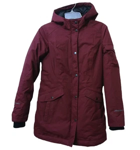 Eddie Bauer WeatherEdge Down Parka Womens Small Maroon Hooded Waterproof Jacket - Picture 1 of 14