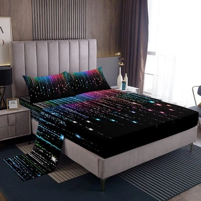 Abstract Ombre Bed Sheets Colorful Black Teens Sheet Set for Boys Girls Women... - Image 1 of 4