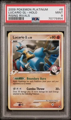 Juego de cartas coleccionables Pokémon Lucario Holo 2009 Platinum Rising Rivals 8/111 PSA 9 Foto 1 de 4