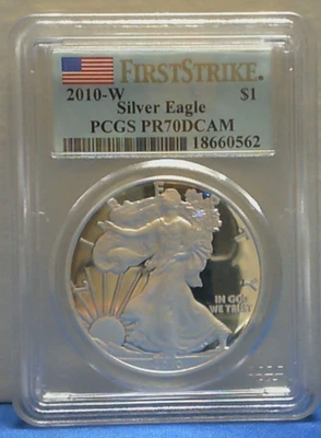 American Silver Eagle 2010-W $1 prueba 1 oz - graduación profesional pr70 cámara dcam, primer golpe, bandera Foto 1 de 4