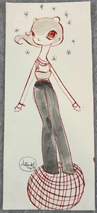 Kelly Tunstall Original Artwork Girl on Discokugel Tinte on Paper ooak signiert 2007 - Bild 1 von 5