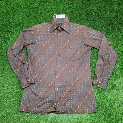 Vintage Van-Heusen Disco MOD Button Shirt Medium 19x28 Brown - Image 1 of 4