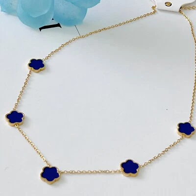 Collar Flor Chapado en Oro 18K Azul Acero Inoxidable Mujer Joyería Foto 1 de 4