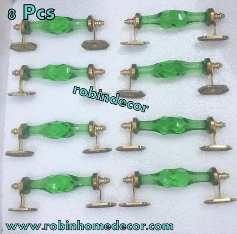 8 Pcs New Style Glass Crystal Door Handle GreenBrass Best quality Christmas Gift Cover