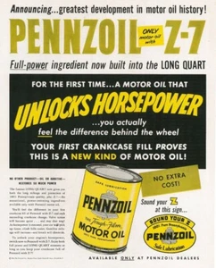 Pennzoil Z-7 1954 anuncio impreso en aceite de motor muy colorido - Imagen 1 de 2