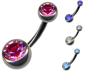 PIERCINGO® DOUBLE JEWELED TITAN G23 FARBIG BANANE 1,6mm BAUCHNABELPIERCING STEIN - Picture 1 of 5
