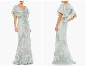 MAC DUGGAL 67842 GLOCKENÄRMEL BLUMEN VERZIERT MEERSCHAUM KLEID DRESS Gr. 6 - Bild 1 von 3