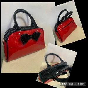 Rare Retro Vintage Hell Bunny Red And Black Patent Leather Bowler Handbag  - Picture 1 of 1